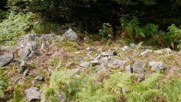 Ezker aldean zutikako arlosak eta eskubian tumuluko harriak