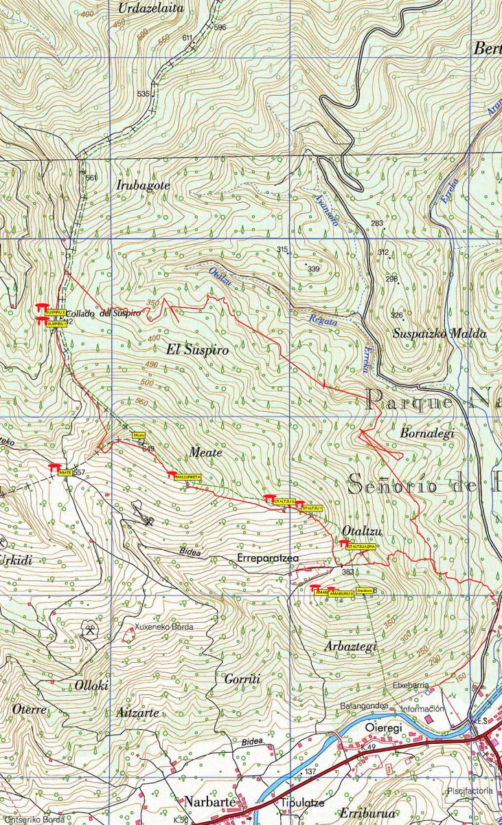 MAPA: Meateko Kaskoa mendia eta Bertizko trikuharriak
