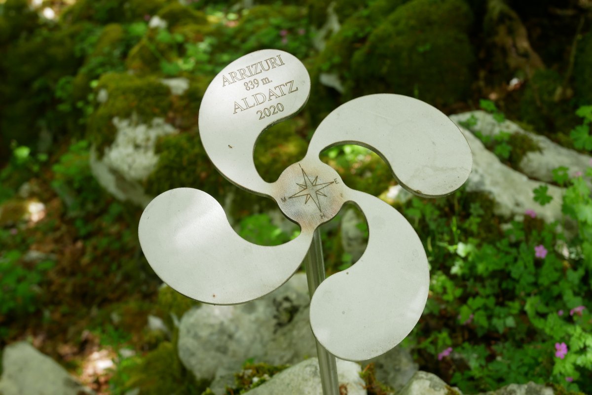 Arrizuri tontorra. Lauburu batek seinalatzen du.
